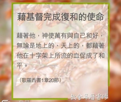 Soooradio 基督教廣播電台 教會年曆靈修（0358） - 藉基督完成復和的使命